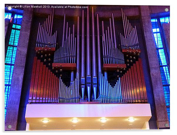 The Organ in the R/C Cathedral, Liverpool Acrylic by Lilian Marshall