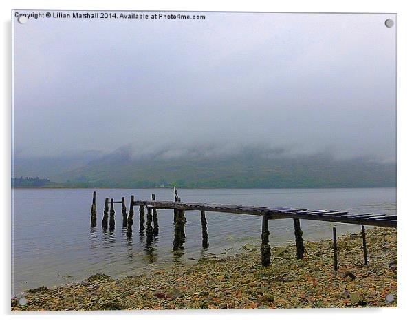 Misty over Loch Linnhe.  Acrylic by Lilian Marshall