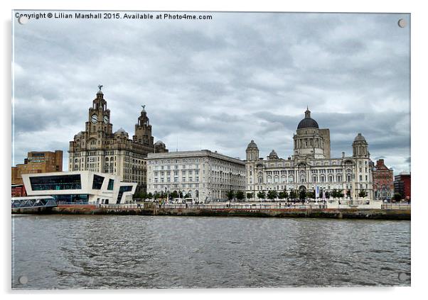 Liverpool Pier Head.  Acrylic by Lilian Marshall