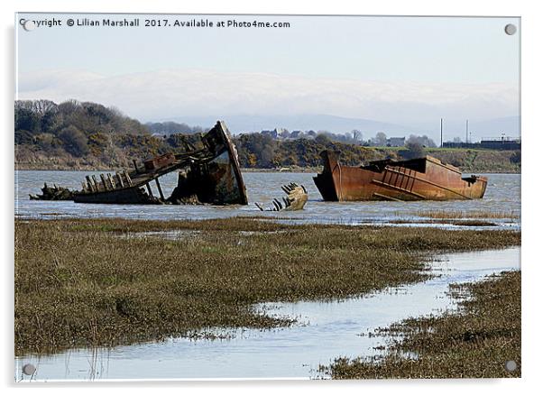 Decommissioned Trawlers on Fleetwood Marsh. Acrylic by Lilian Marshall