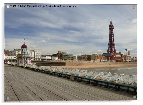 Blackpool Promenade from North Pier.  Acrylic by Lilian Marshall