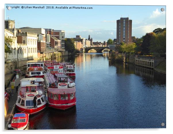 Pleasure boats moored at York.  Acrylic by Lilian Marshall