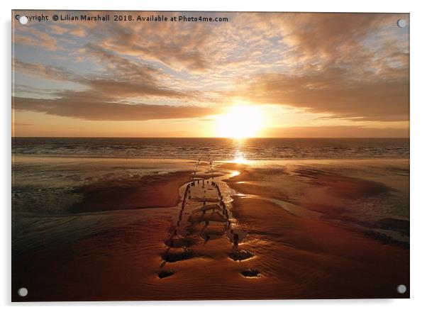 Sunset over Central Beach Blackpool Acrylic by Lilian Marshall