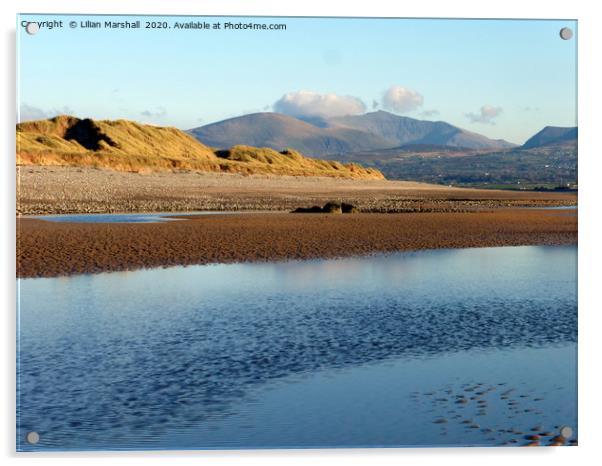 Newborough Beach and Sand Dunes.  Acrylic by Lilian Marshall