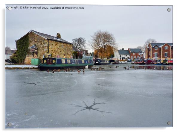 Frozen Lancaster Canal at Garstang.  Acrylic by Lilian Marshall