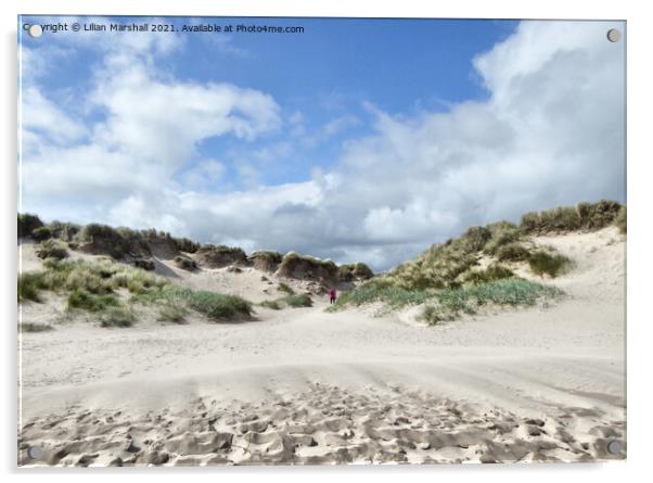 The sand dunes at Bamburgh Beach.  Acrylic by Lilian Marshall