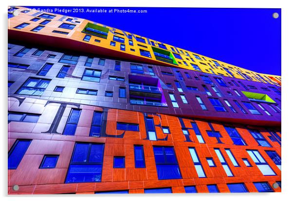 The Chips Building Manchester Acrylic by Sandra Pledger