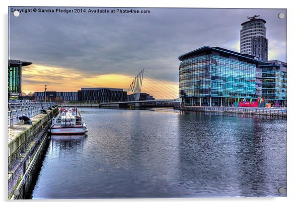 Salford Quays Sunset Acrylic by Sandra Pledger