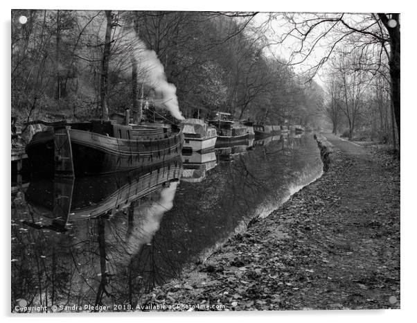 Hebden Bridge Narrow Boats Acrylic by Sandra Pledger