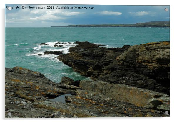 ROCKS OF TREARDDUR BAY Acrylic by andrew saxton