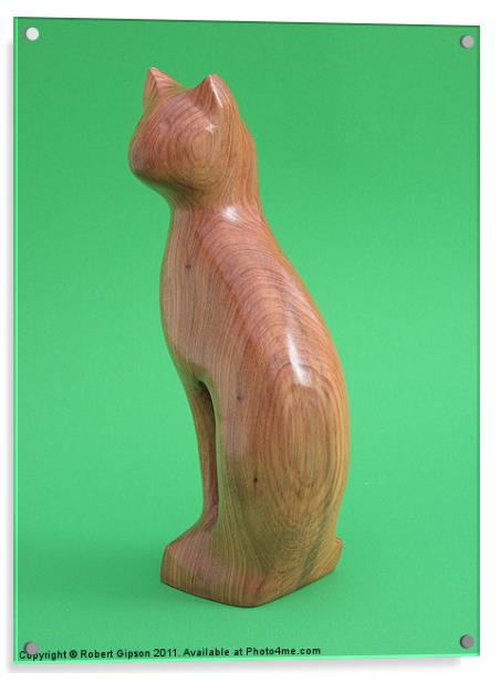 Carved wooden Cat on green Acrylic by Robert Gipson