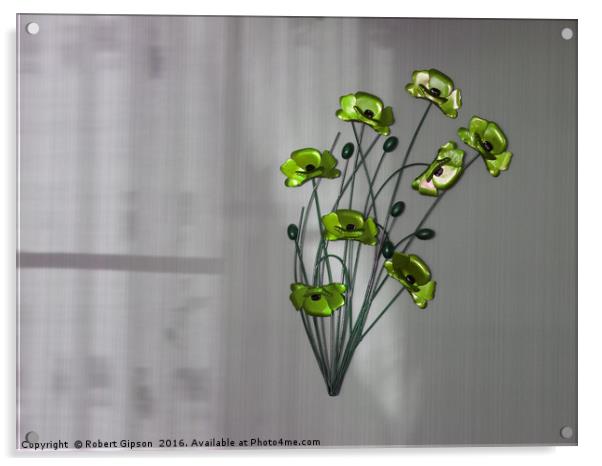 Wall Flowers Green on texture background Acrylic by Robert Gipson
