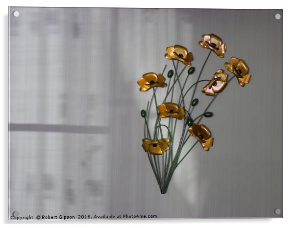 Wall flowers gold with textured colour background Acrylic by Robert Gipson