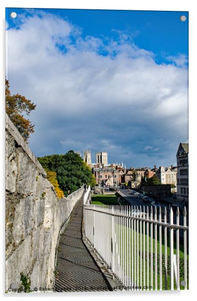 York Minster and roman walls. Acrylic by Robert Gipson