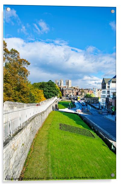 York Minster and roman walls. Acrylic by Robert Gipson