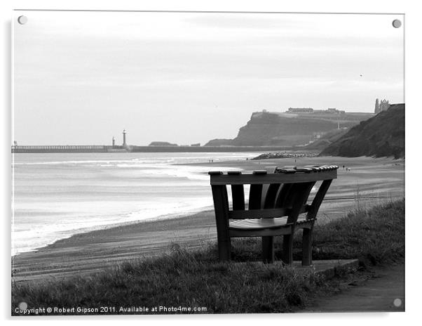 Bench at Sandsend,Whitby,Yorkshire. Acrylic by Robert Gipson