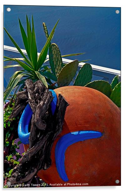 Terracotta Pot Garden, Santorini, Canvases & Print Acrylic by Keith Towers Canvases & Prints