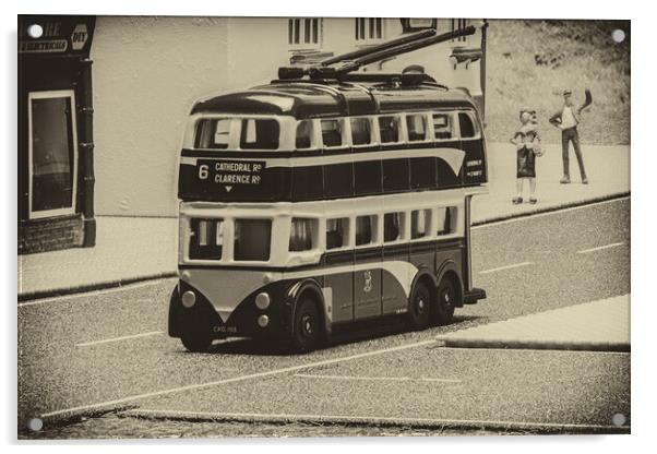 Catch The Trolley Bus B&W Acrylic by Steve Purnell