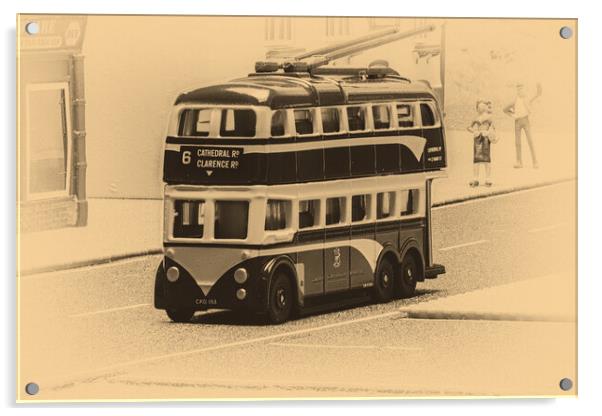 Catch The Trolley Bus Sepia Acrylic by Steve Purnell