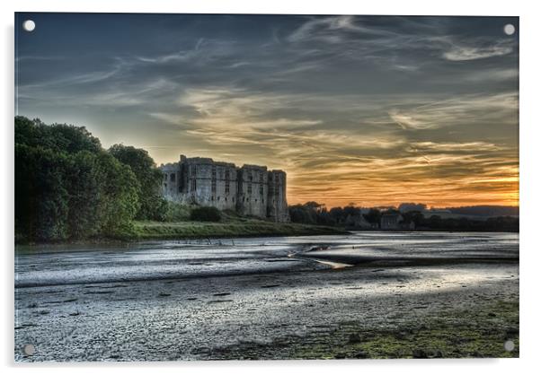 Carew Castle Pembrokeshire Sunset Acrylic by Steve Purnell