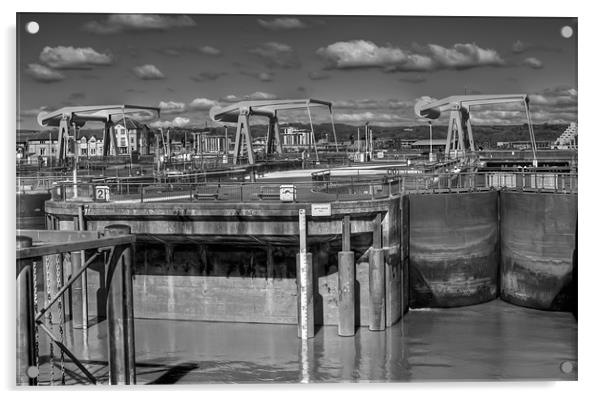 The Barrage Cardiff Bay Mono Acrylic by Steve Purnell