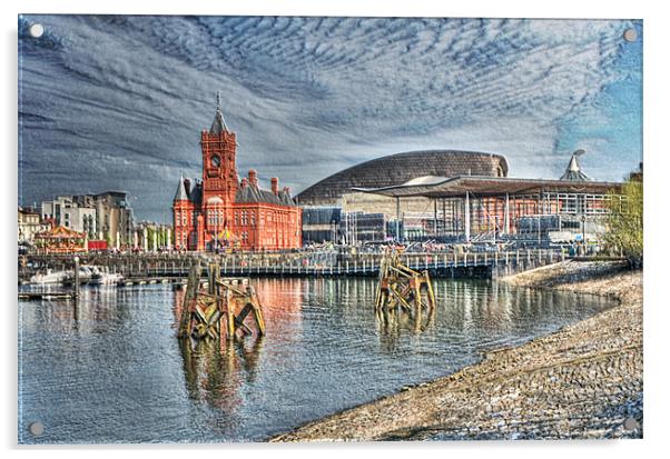 Cardiff Bay Textured Acrylic by Steve Purnell