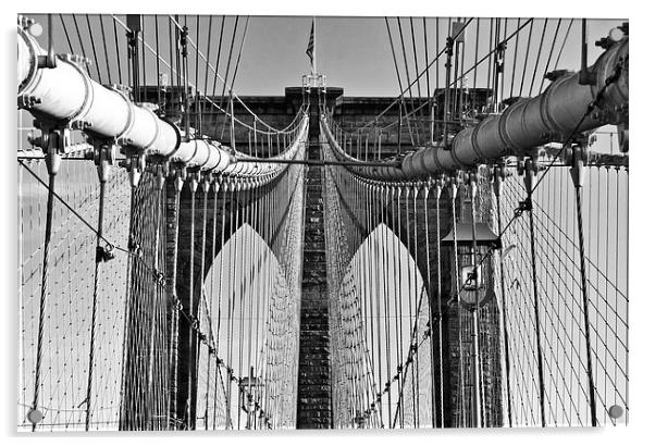Brooklyn Bridge 2 Black And White Acrylic by Steve Purnell