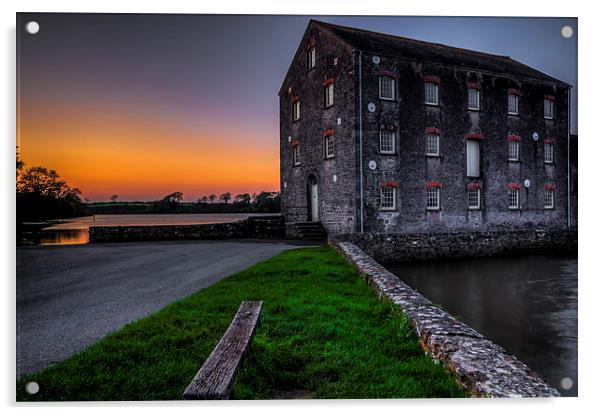 Carew Tidal Mill At Sunset Acrylic by Steve Purnell