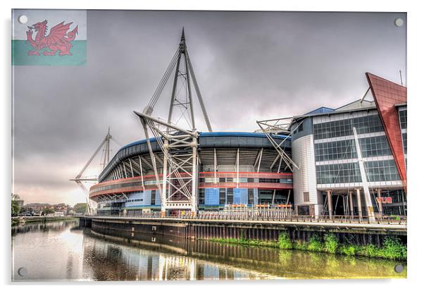 The Millennium Stadium With Flag Acrylic by Steve Purnell
