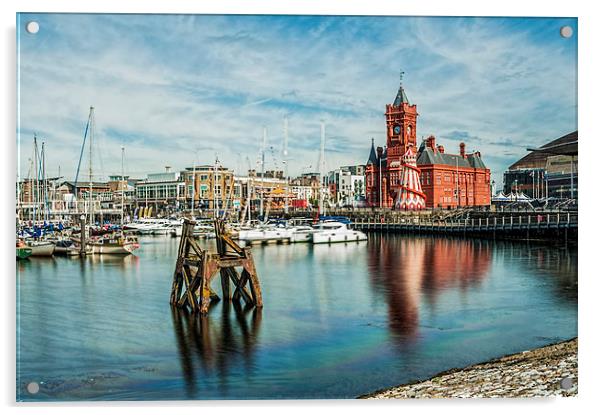 Cardiff Bay And The Pierhead Building Long Exposur Acrylic by Steve Purnell
