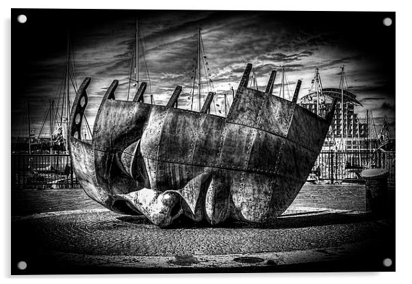 Maritime Memorial Cardiff Bay Mono Acrylic by Steve Purnell
