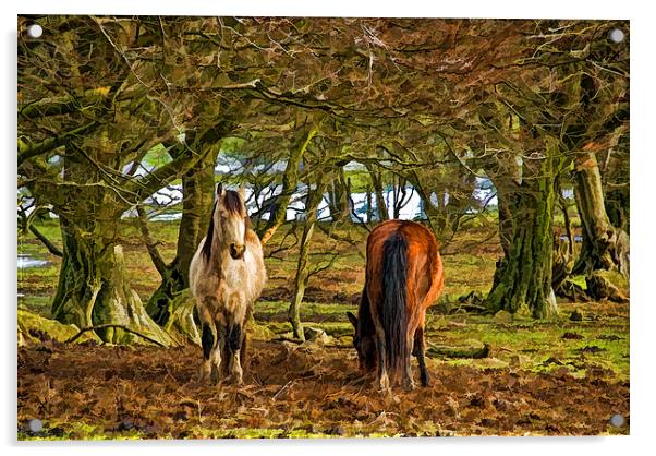 Grazing Horses Painted Effect Acrylic by Steve Purnell