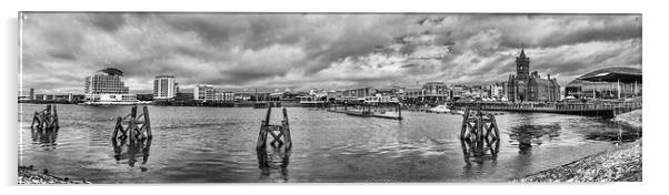 Cardiff Bay Panorama Monochrome Acrylic by Steve Purnell