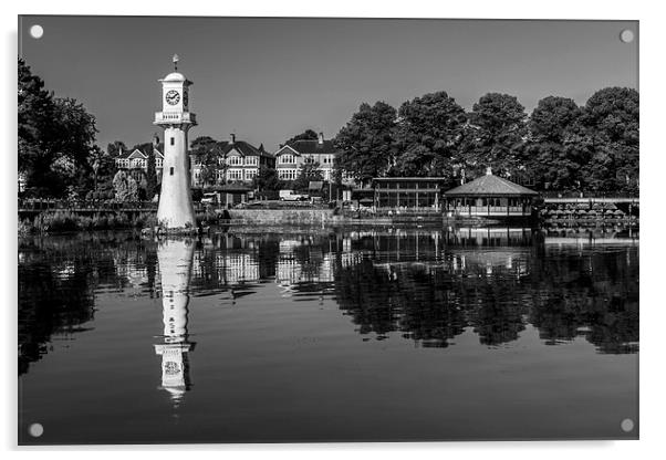 Roath Park Lake Black and White Acrylic by Steve Purnell