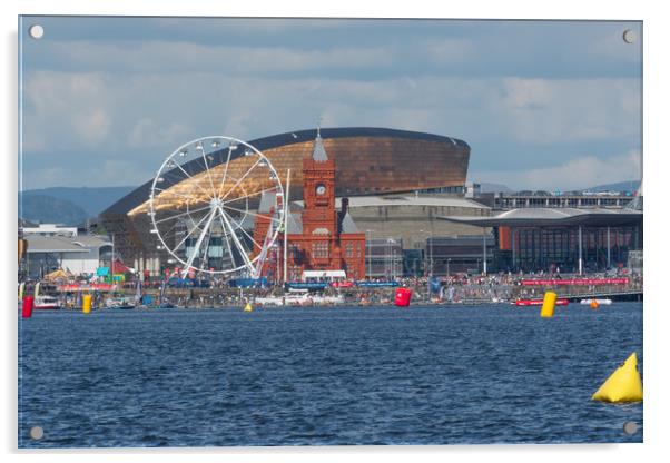 P1 Powerboats At Cardiff Bay Acrylic by Steve Purnell