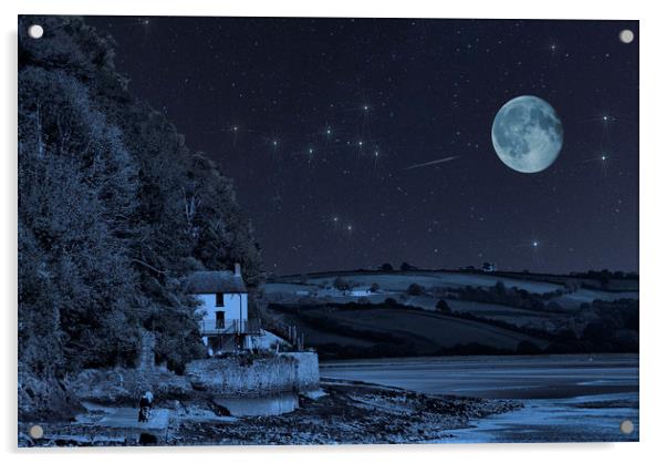 Dylan Thomas Boathouse Stars And Moon Acrylic by Steve Purnell