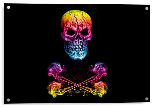 Skull And Crossbones Rainbow Acrylic by Steve Purnell