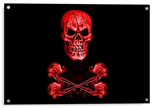 Skull And Crossbones Red Acrylic by Steve Purnell