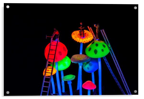 Neon Mushroom Miners 2 Acrylic by Steve Purnell