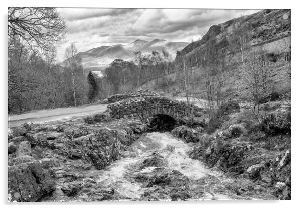 Ashness Bridge in Black and White Acrylic by Roger Green