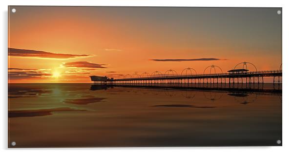 Southport Pier Reflected Acrylic by Roger Green