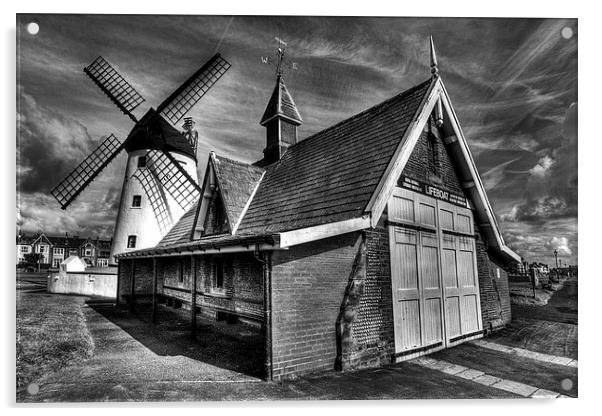 Lythams Lifeboat Station and Windmill Acrylic by Roger Green