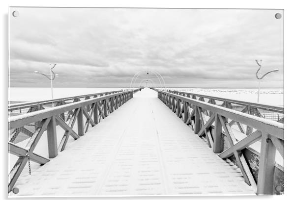 Southport Pier in the Snow Acrylic by Roger Green