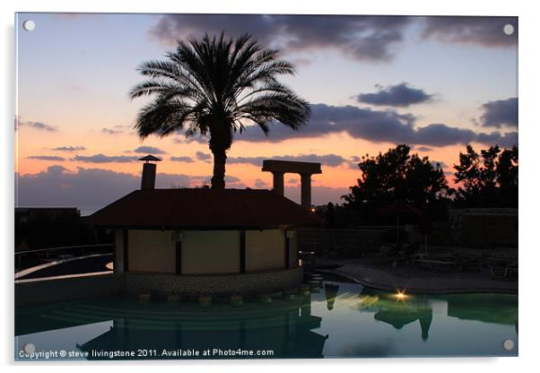 the holiday pool bar at night Acrylic by steve livingstone