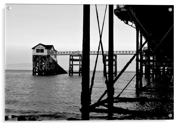Mumbles Pier & Boathouse, B&W Acrylic by Becky Dix