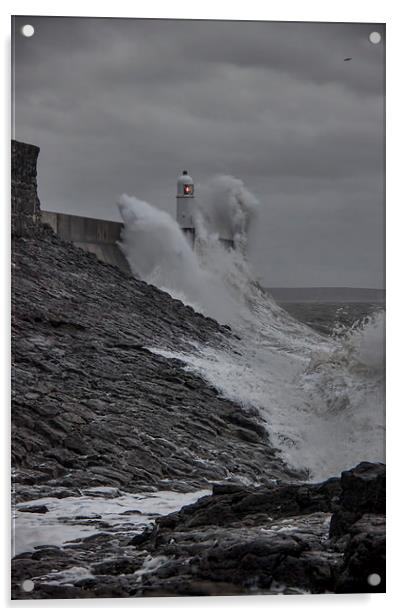 Stormy Welsh Lighthouse. Acrylic by Becky Dix