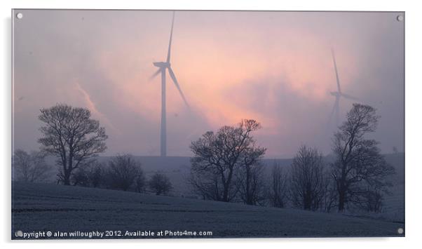 Wind turbines at dawn Acrylic by alan willoughby