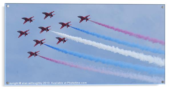 Red Arrows in Apollo Formation Acrylic by alan willoughby