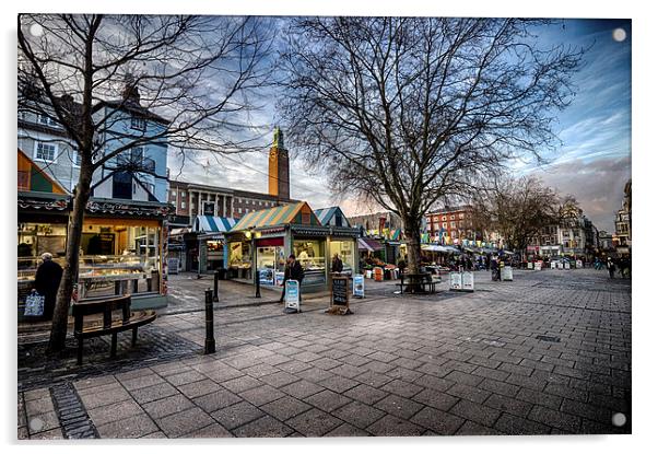Norwich Market Traders at Gentleman's Walk Acrylic by Rus Ki