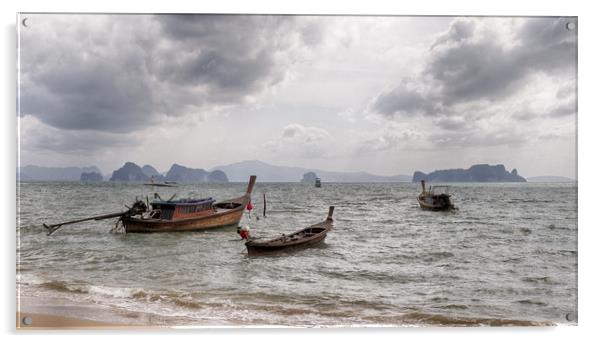 Serene Boats on a Dreamy Thai Beach Acrylic by Rus Ki
